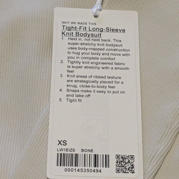 Lululemon Tight-Fit Long-Sleeve Knit Bodysuit BNWT! Size XS Bone - Picture 8 of 10